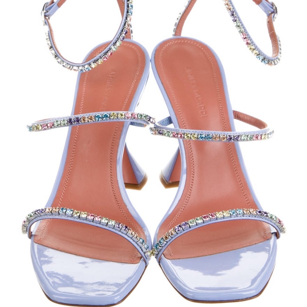 Amina Muaddi Lavender Crystal-Embellished Heels